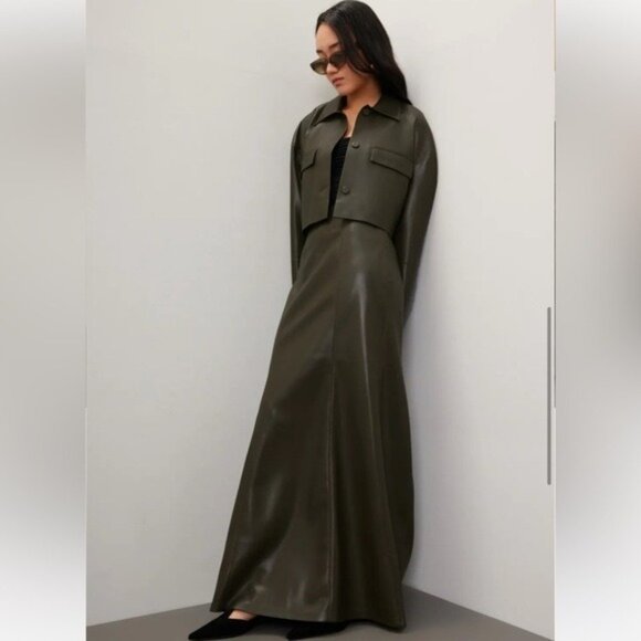 Nanushka Carlotta Faux Leather Hunter Green Maxi Skirt Fall Size Large Grunge - Picture 7 of 11